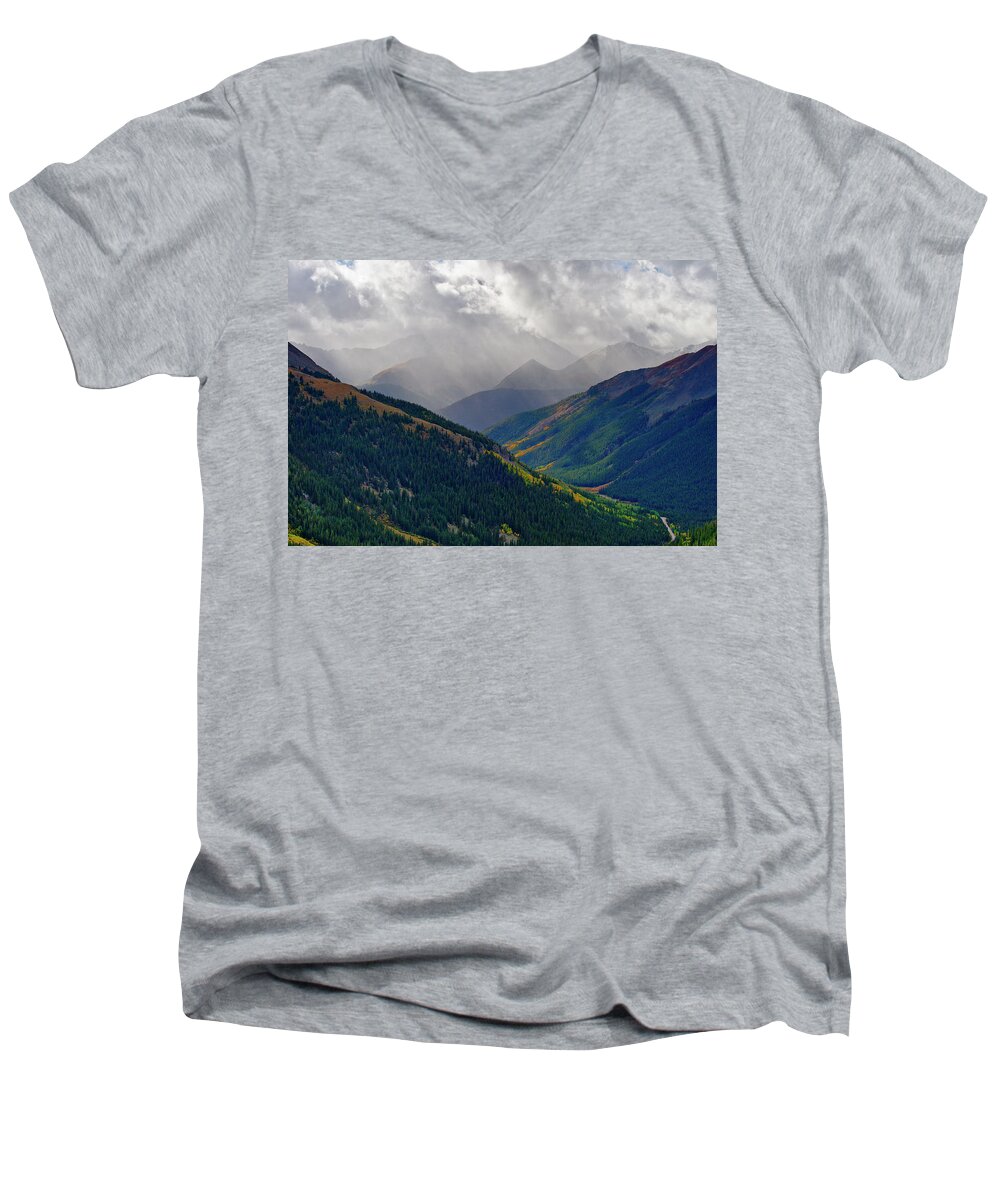Mountains Men's V-Neck T-Shirt featuring the photograph Through the Veil by Jeremy Rhoades