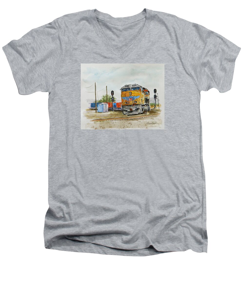 Railroad Men's V-Neck T-Shirt featuring the painting U.p. 8226 by William Reed