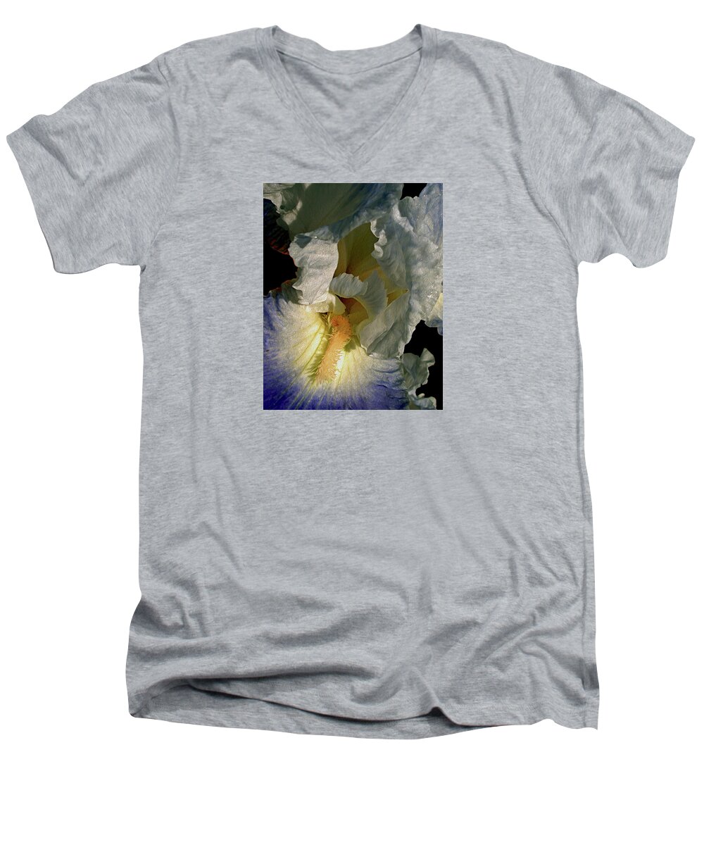 Iris Men's V-Neck T-Shirt featuring the photograph Up Close and Beautiful by Lynda Lehmann
