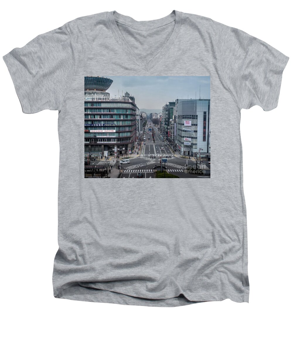 Kyoto Men's V-Neck T-Shirt featuring the photograph Urban Avenue, Kyoto Japan by Perry Rodriguez
