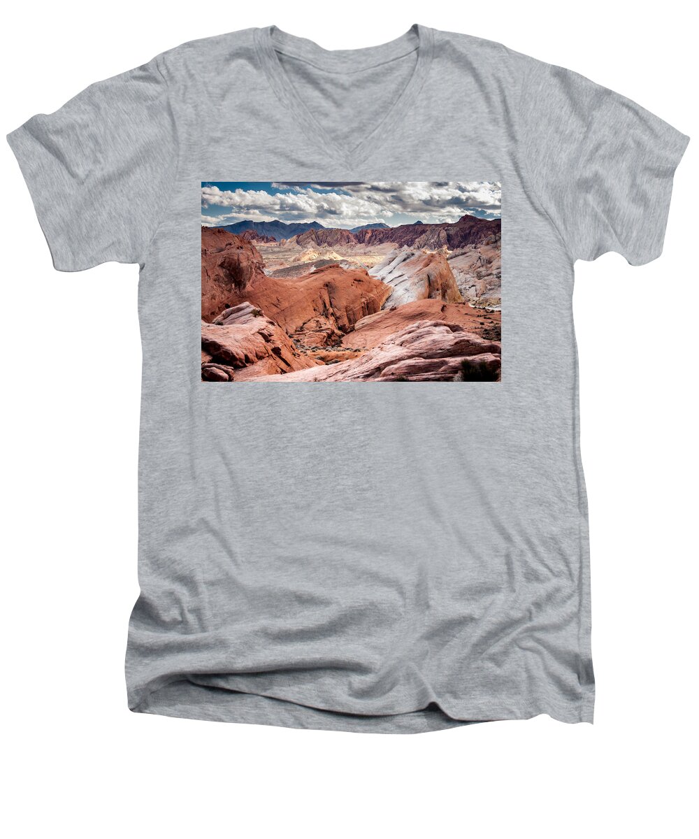 Valley Of Fire Men's V-Neck T-Shirt featuring the photograph Valley of Fire Expanse by Jason Moynihan