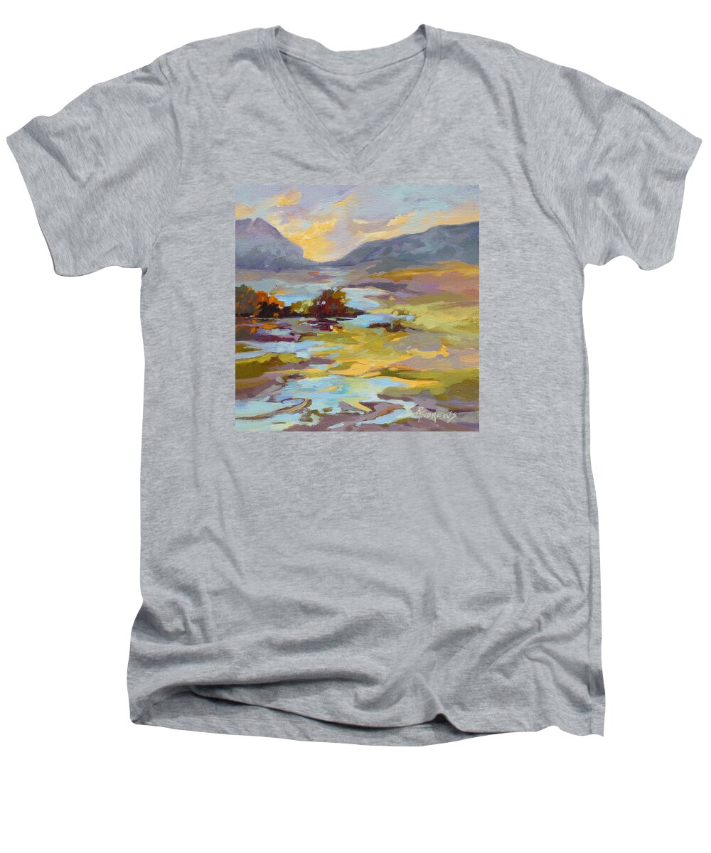Landscape Men's V-Neck T-Shirt featuring the painting Valley Vantage Point by Rae Andrews