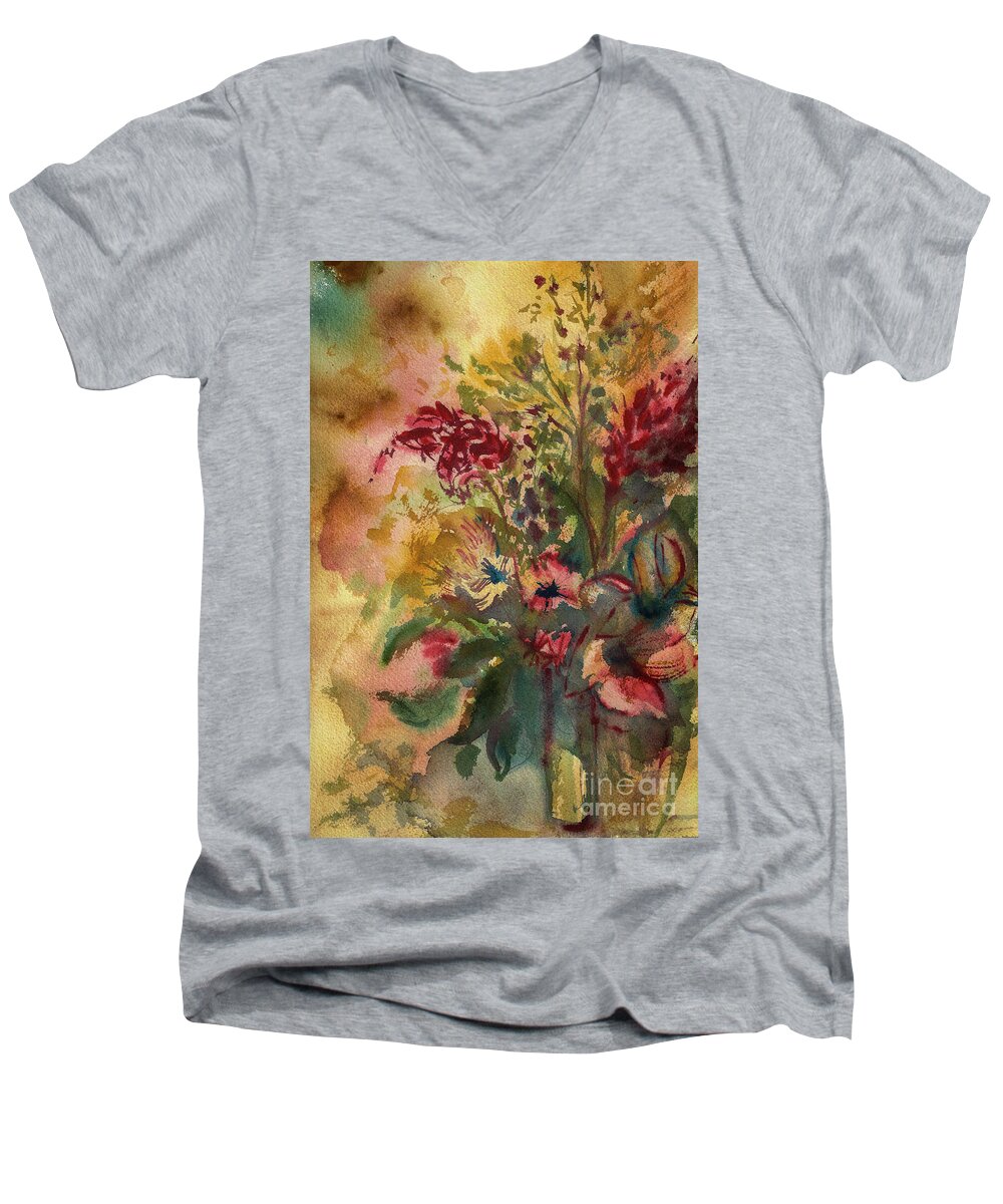 Floral Men's V-Neck T-Shirt featuring the painting Vase 01 by Francelle Theriot