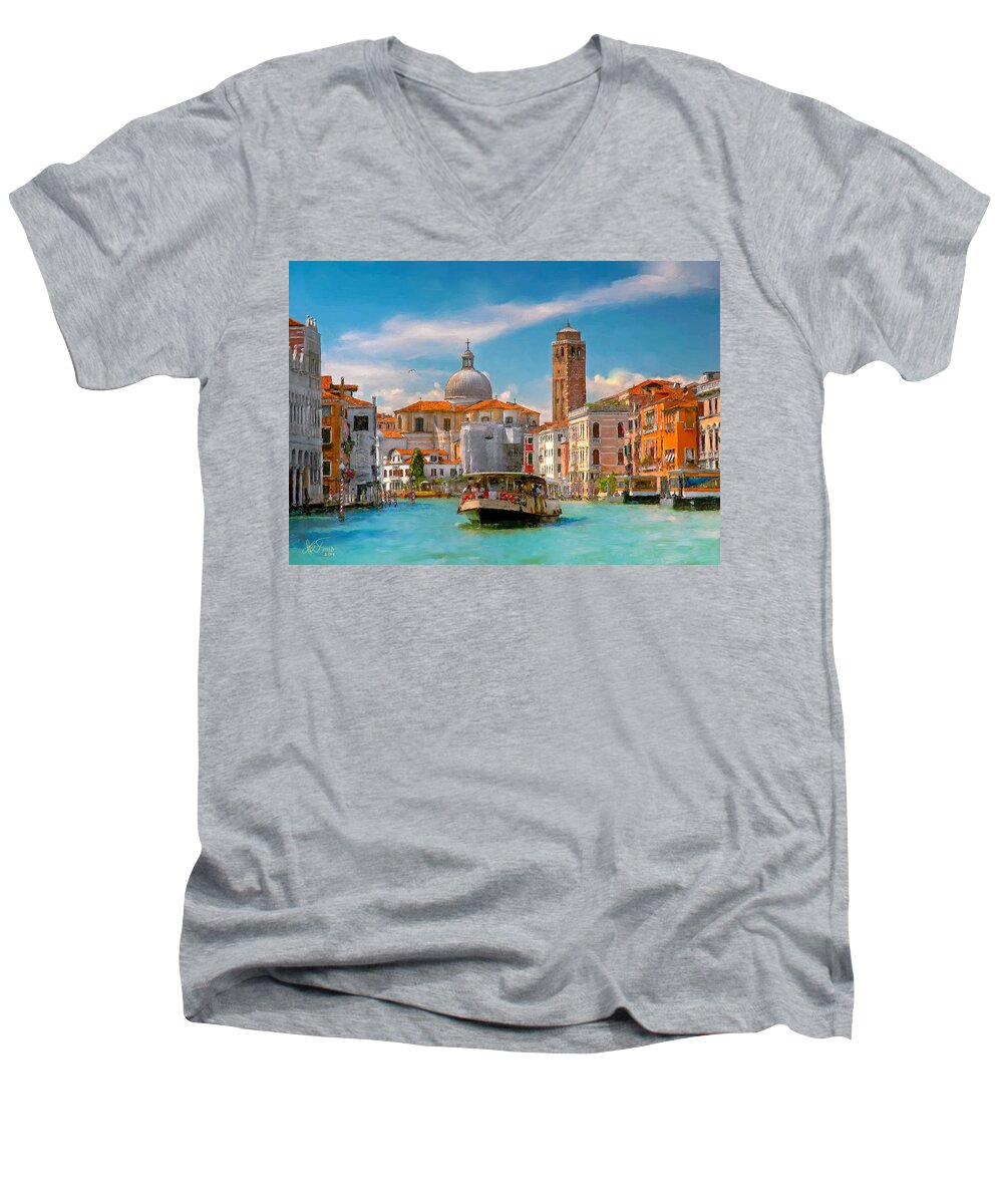 Italia Men's V-Neck T-Shirt featuring the photograph Venezia. Fermata San Marcuola by Juan Carlos Ferro Duque