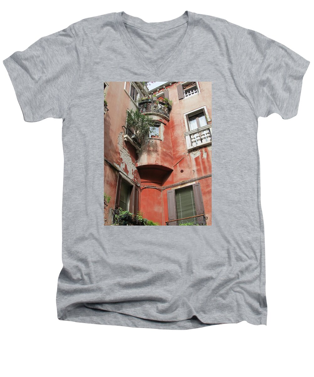 Italy Men's V-Neck T-Shirt featuring the painting Venice Italy Street by Lisa Boyd