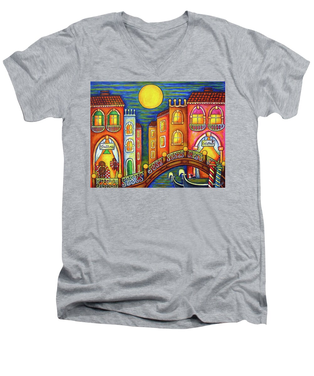 Colourful Men's V-Neck T-Shirt featuring the painting Venice Soiree by Lisa Lorenz