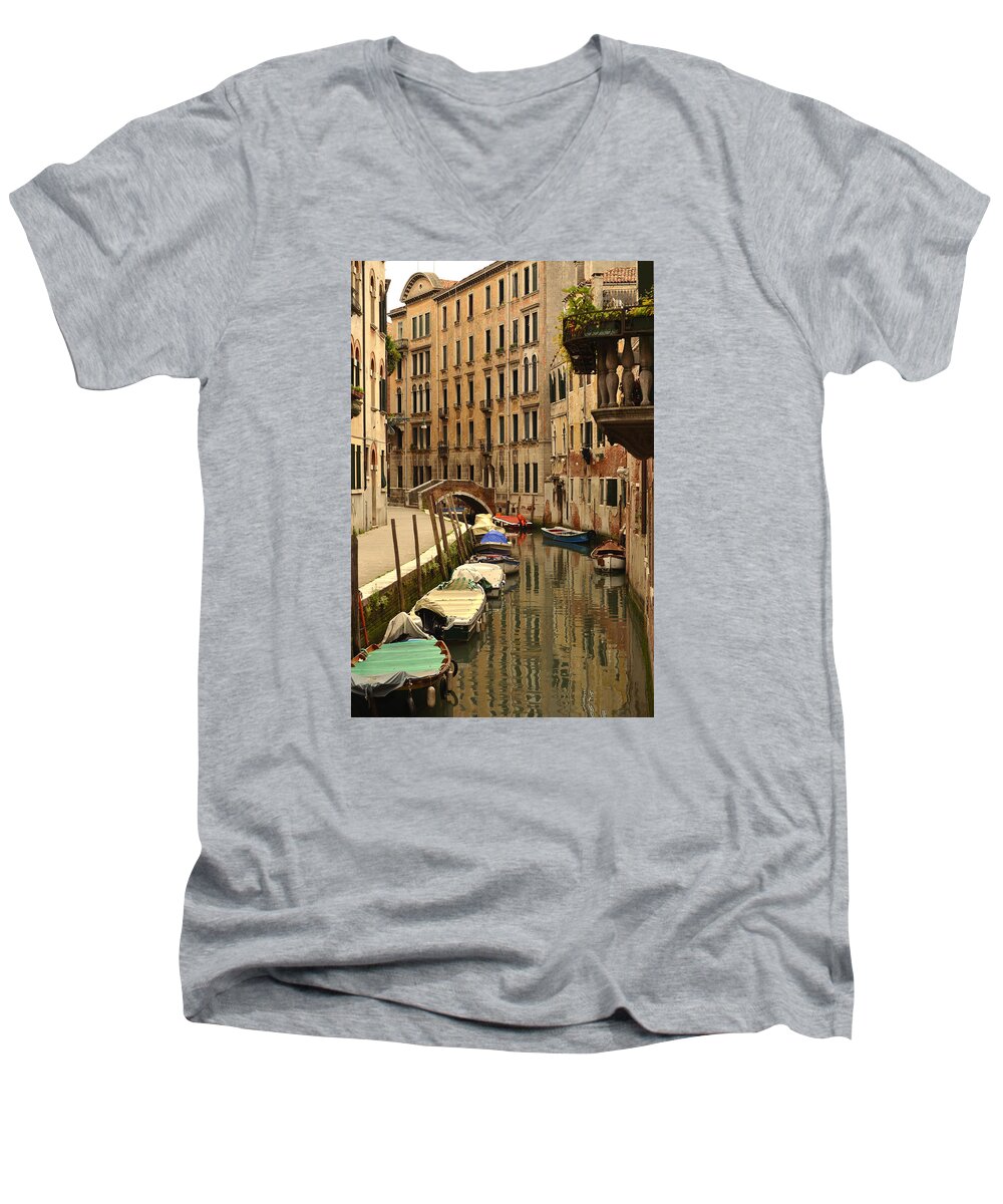 Venice Men's V-Neck T-Shirt featuring the photograph Venice Street Scene 2 by Richard Ortolano