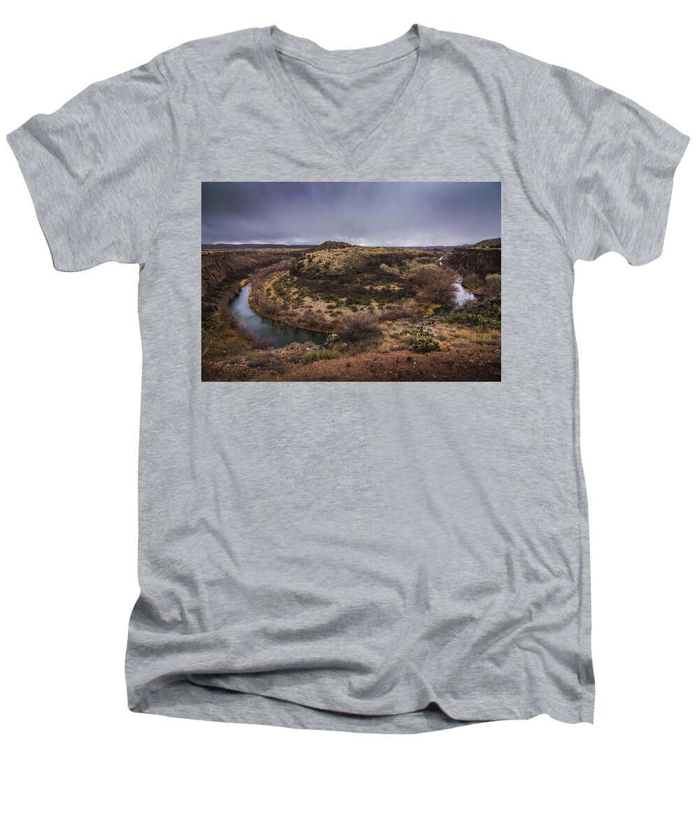 Arizona Men's V-Neck T-Shirt featuring the photograph Verde River Horseshoe by Andy Konieczny