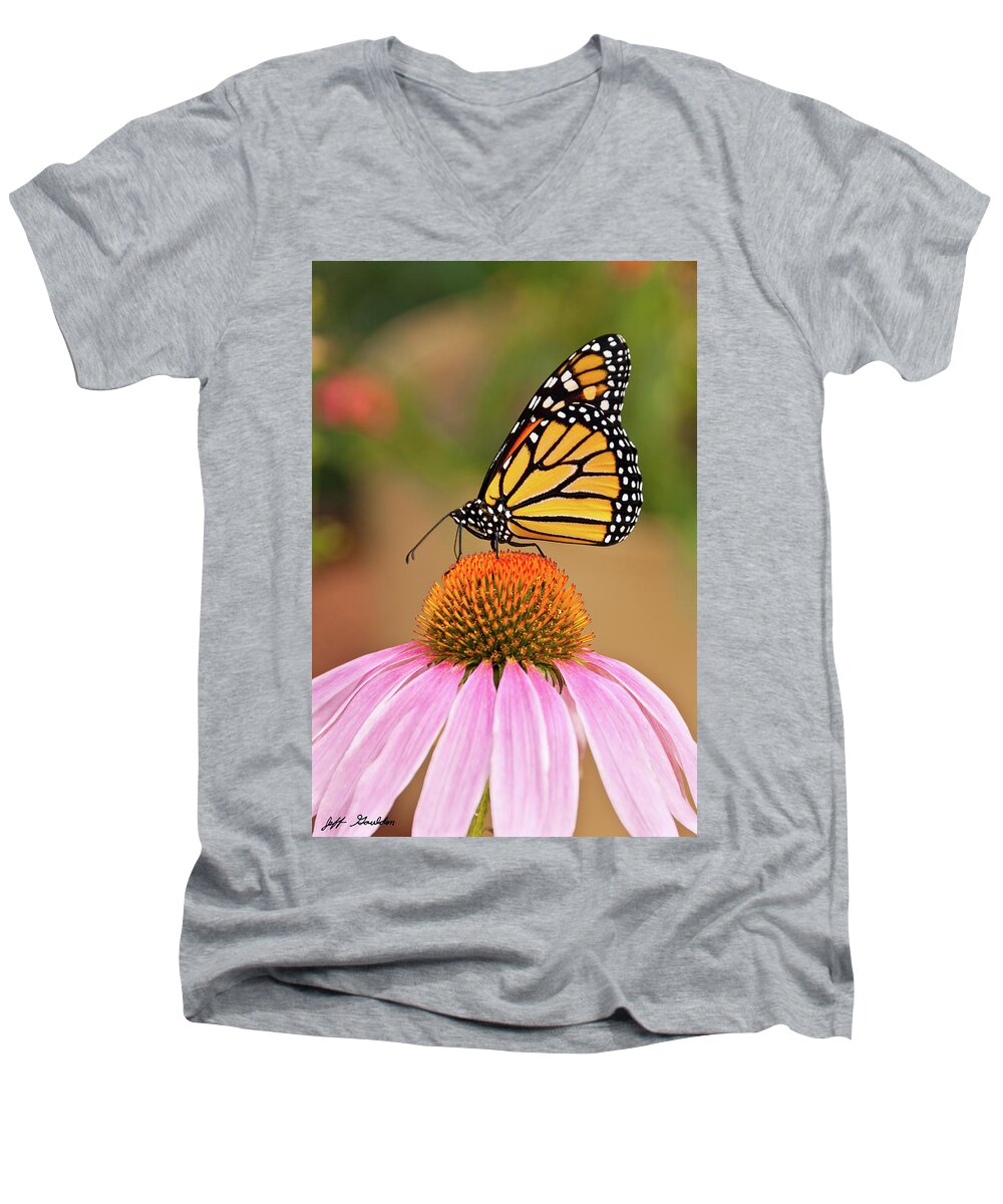 Animal Men's V-Neck T-Shirt featuring the photograph Monarch Butterfly on a Purple Coneflower by Jeff Goulden