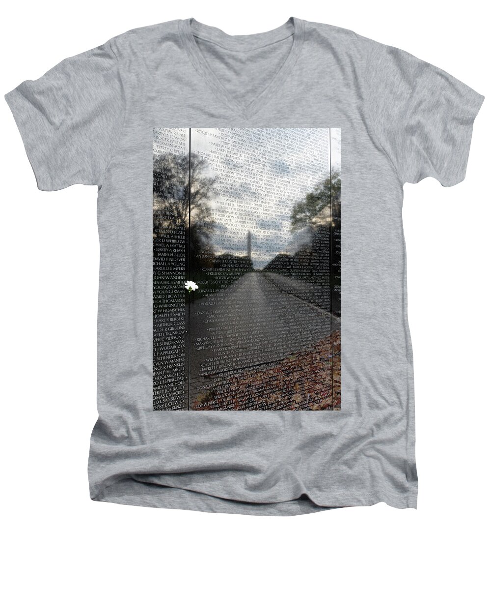 Architecture Men's V-Neck T-Shirt featuring the photograph Vietnam Memorial Reflection by Dennis Kowalewski