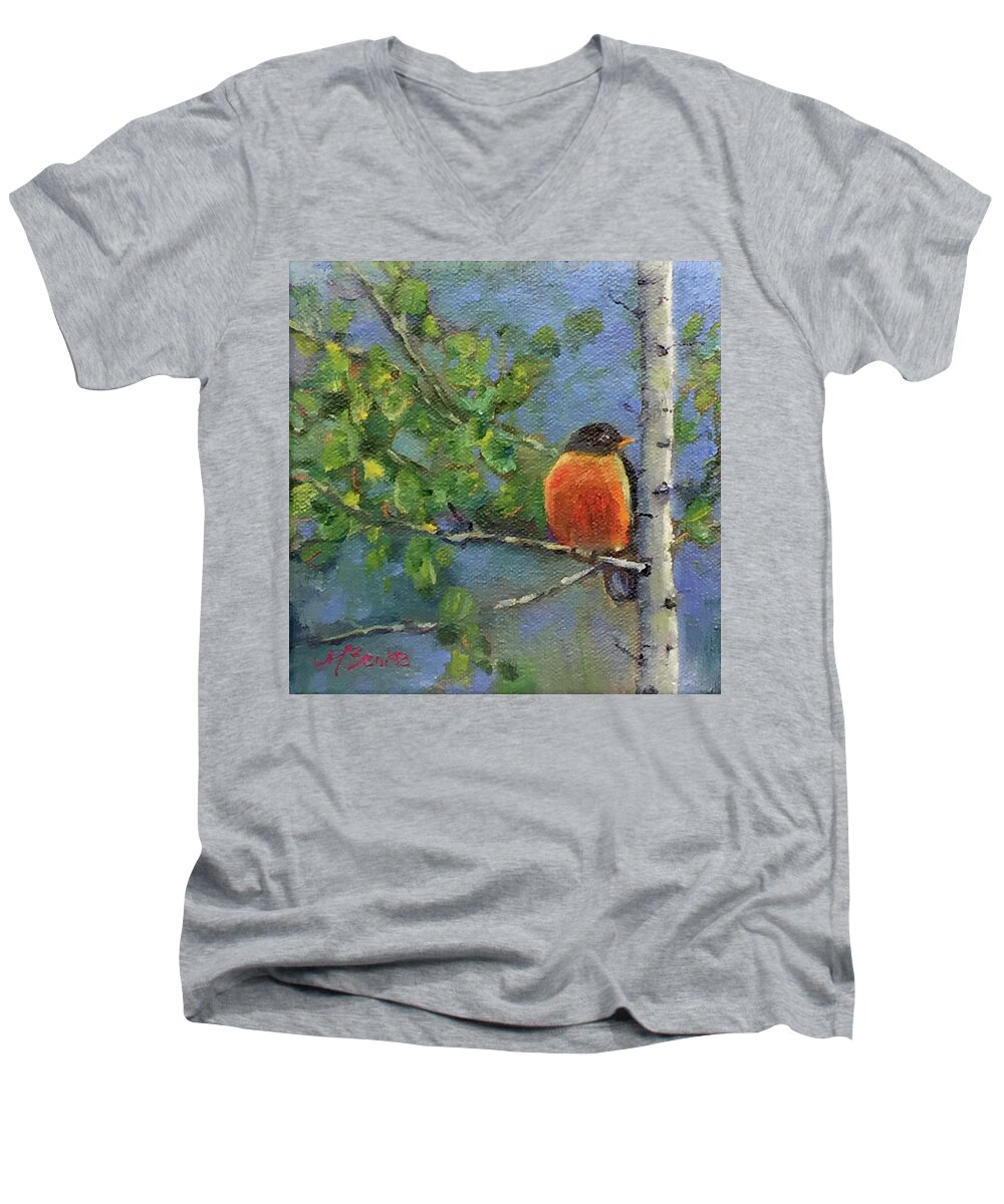 Robin Men's V-Neck T-Shirt featuring the photograph View from My Window by Mary Benke