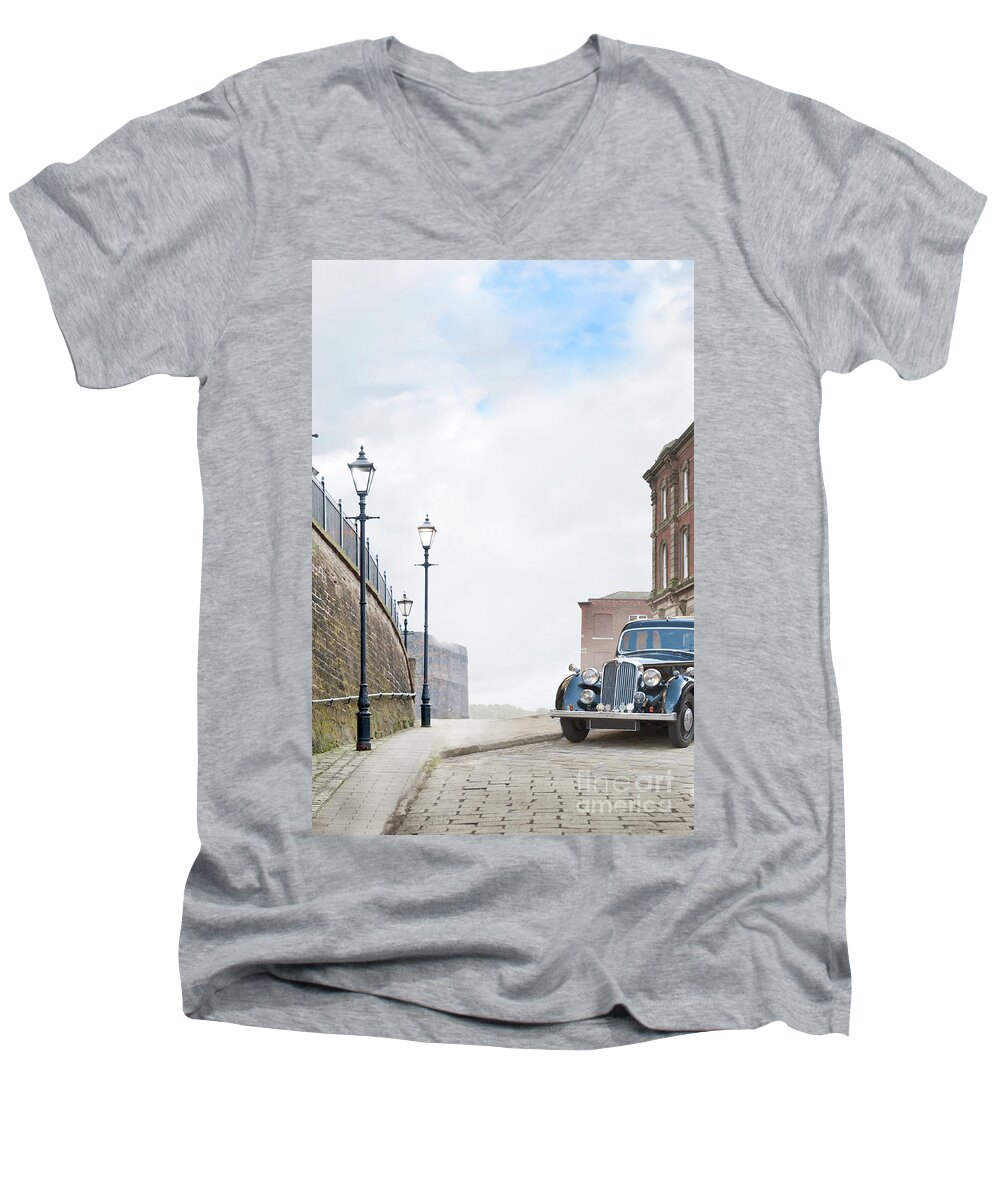 Car Men's V-Neck T-Shirt featuring the photograph Vintage Car Parked On The Street by Lee Avison