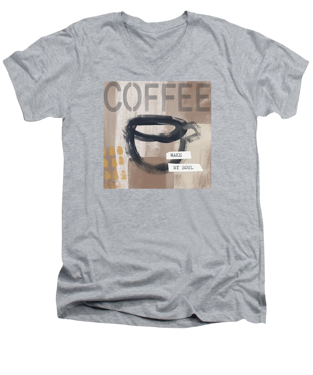 Coffee Men's V-Neck T-Shirt featuring the painting Wake My Soul- Art by Linda Woods by Linda Woods