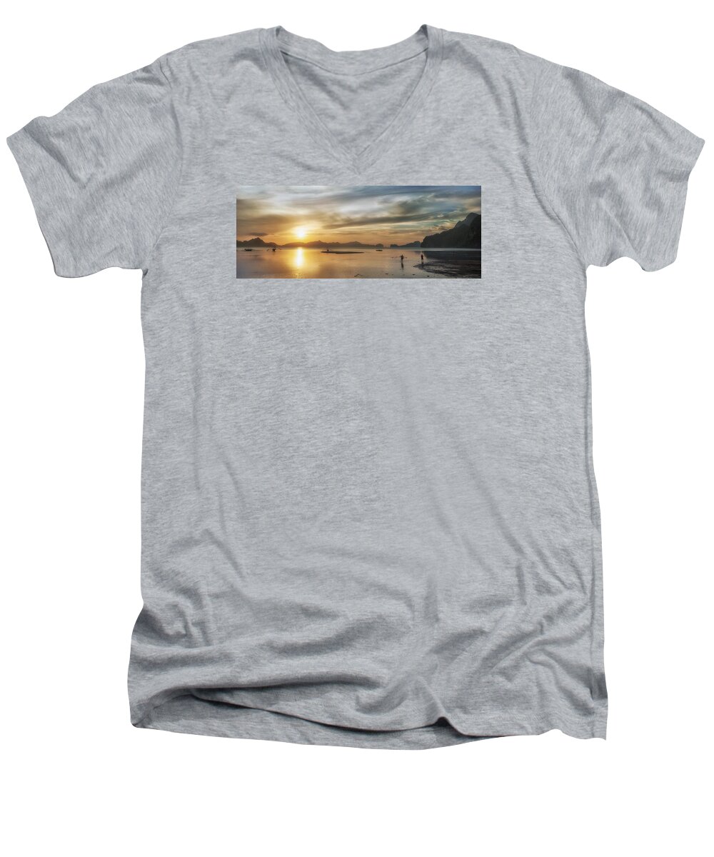 Asia Men's V-Neck T-Shirt featuring the photograph Walking in the Sun by John Swartz