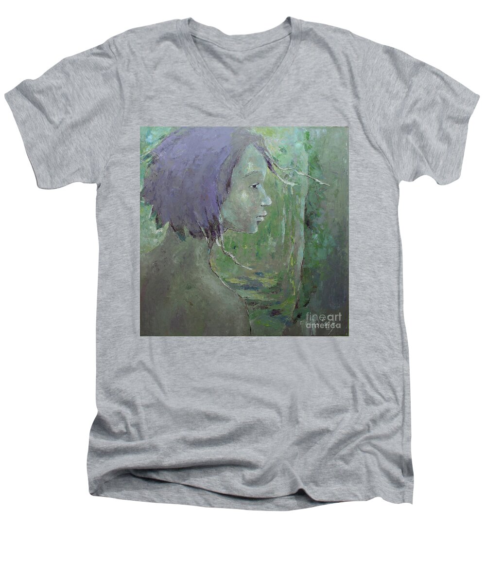 Landscape Men's V-Neck T-Shirt featuring the painting Walking with Wonder by Becky Kim