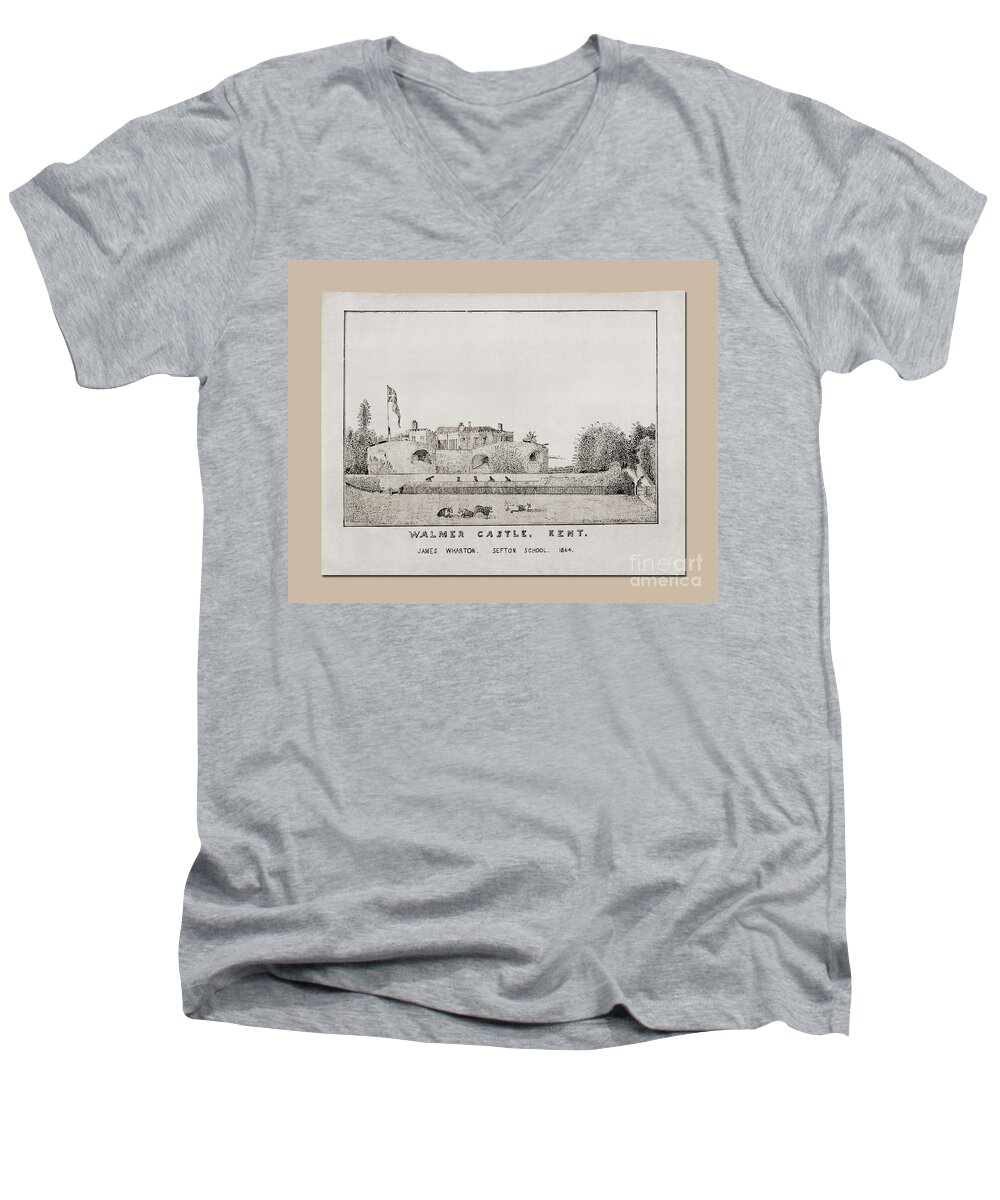 Walmer Castle Kent Men's V-Neck T-Shirt featuring the drawing Walmer Castle Kent by Donna L Munro