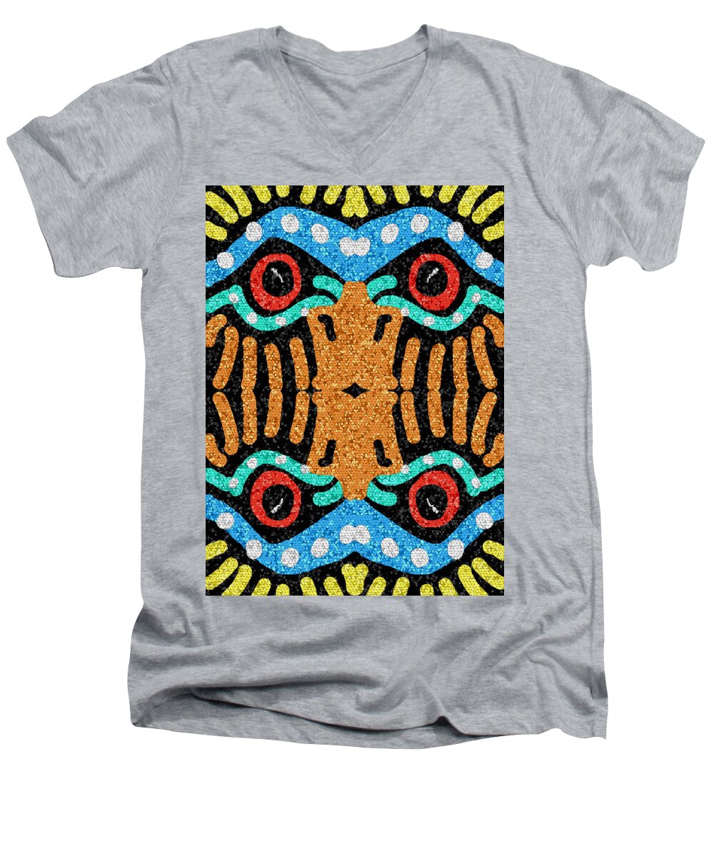 Mosaic Men's V-Neck T-Shirt featuring the mixed media War Eagle Totem Mosaic by Shelli Fitzpatrick