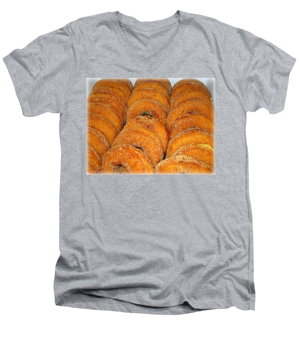 Warm Cider Donuts Men's V-Neck T-Shirt featuring the photograph Warm Cider Donuts by Suzanne DeGeorge