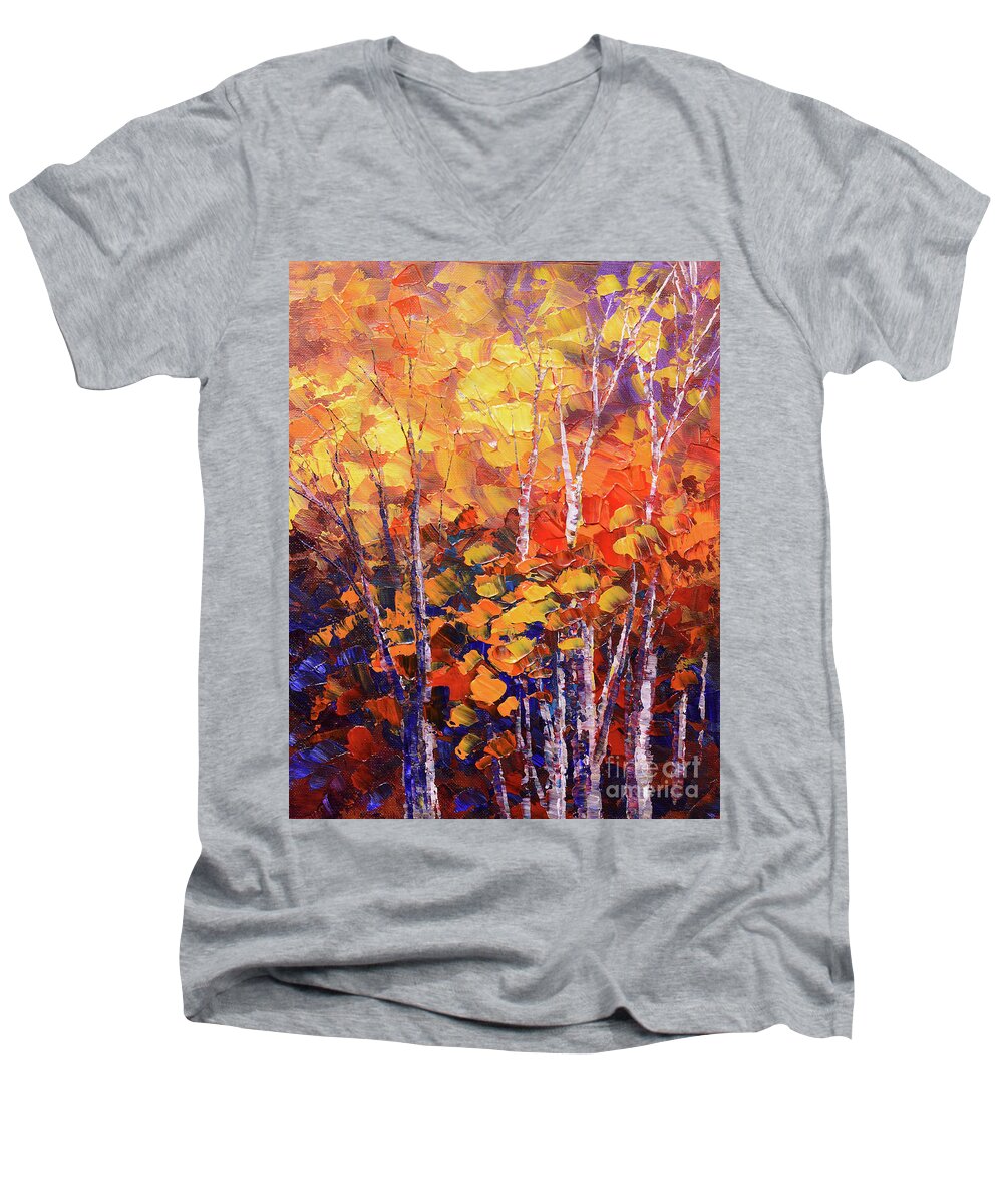 Forest Men's V-Neck T-Shirt featuring the painting Warm Expressions by Tatiana Iliina