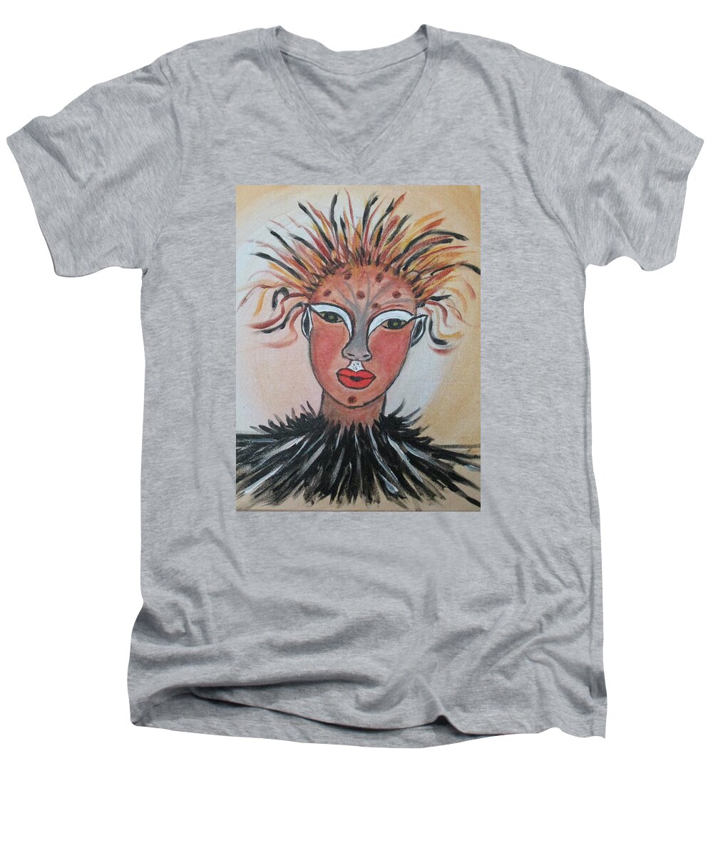 Warriors Women Strong Ferocity Gentleness Lioness Legend Prowess Abstract Men's V-Neck T-Shirt featuring the painting Warrior Woman #3 by Sharyn Winters