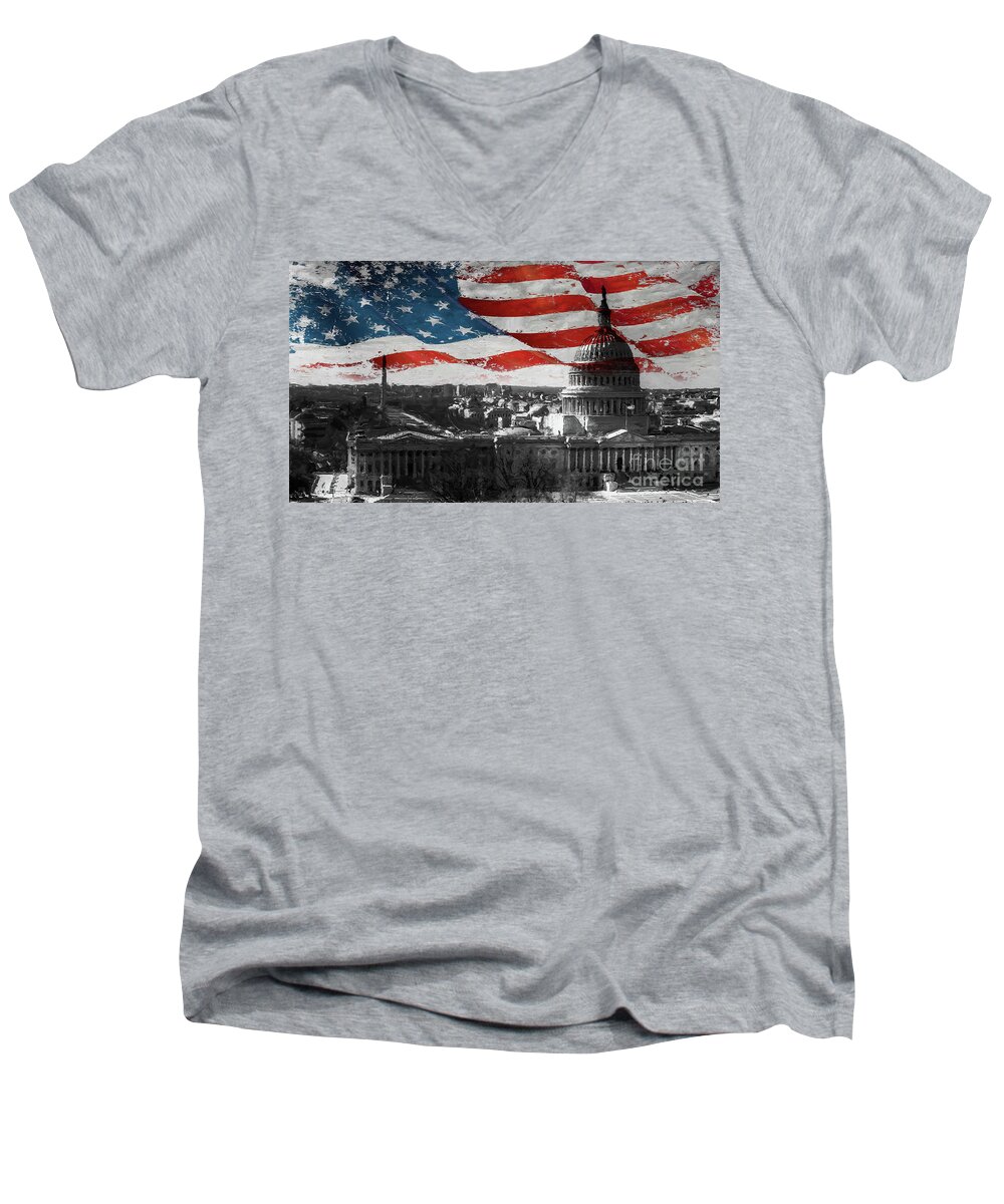 American Men's V-Neck T-Shirt featuring the painting Washington DC 56T by Gull G