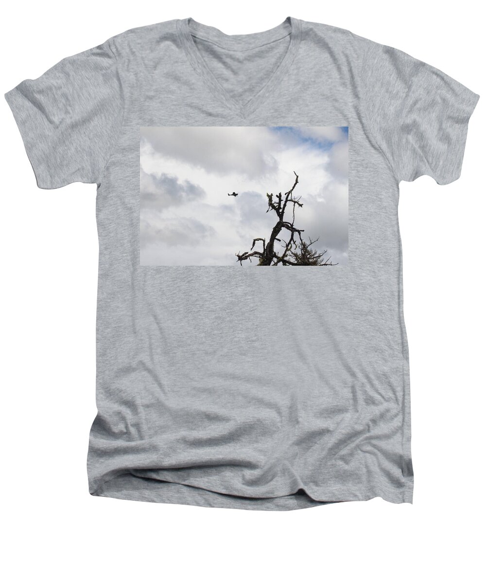Plane Men's V-Neck T-Shirt featuring the photograph Watch out for that tree by Marie Neder