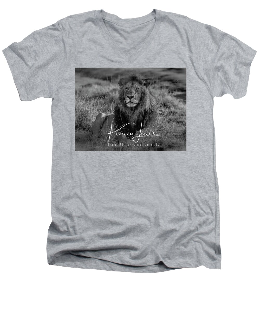 Masai Mara Men's V-Neck T-Shirt featuring the photograph Watching and Waiting by Karen Lewis