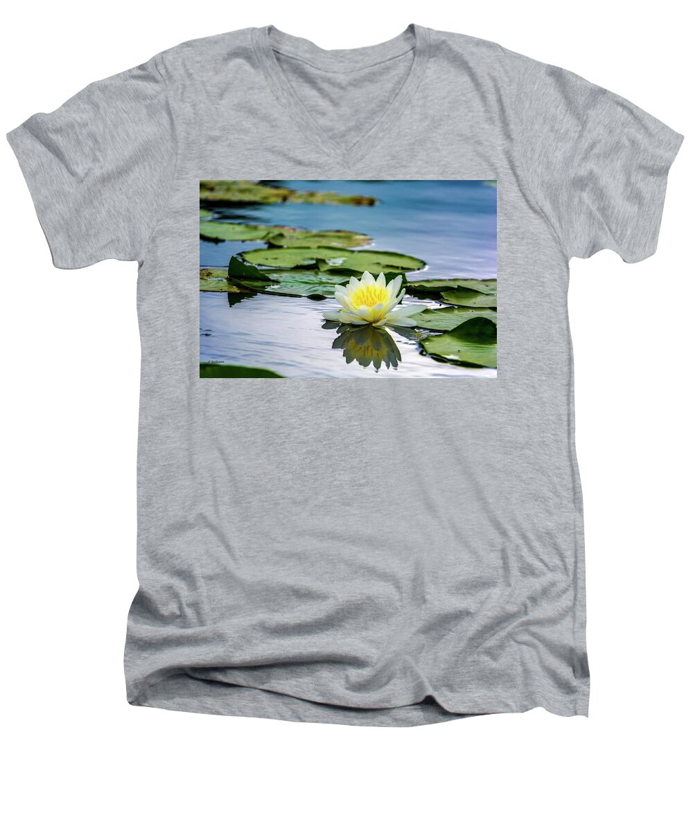 Flower Men's V-Neck T-Shirt featuring the photograph Water Lily white Yellow 3 by Pamela Williams