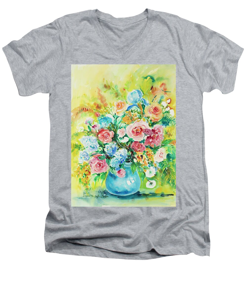Flowers Men's V-Neck T-Shirt featuring the painting Watercolor Series 120 by Ingrid Dohm