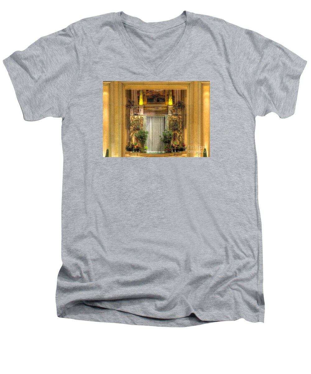 Hdr Process Men's V-Neck T-Shirt featuring the photograph Waterfall View and Hues by Mathias 