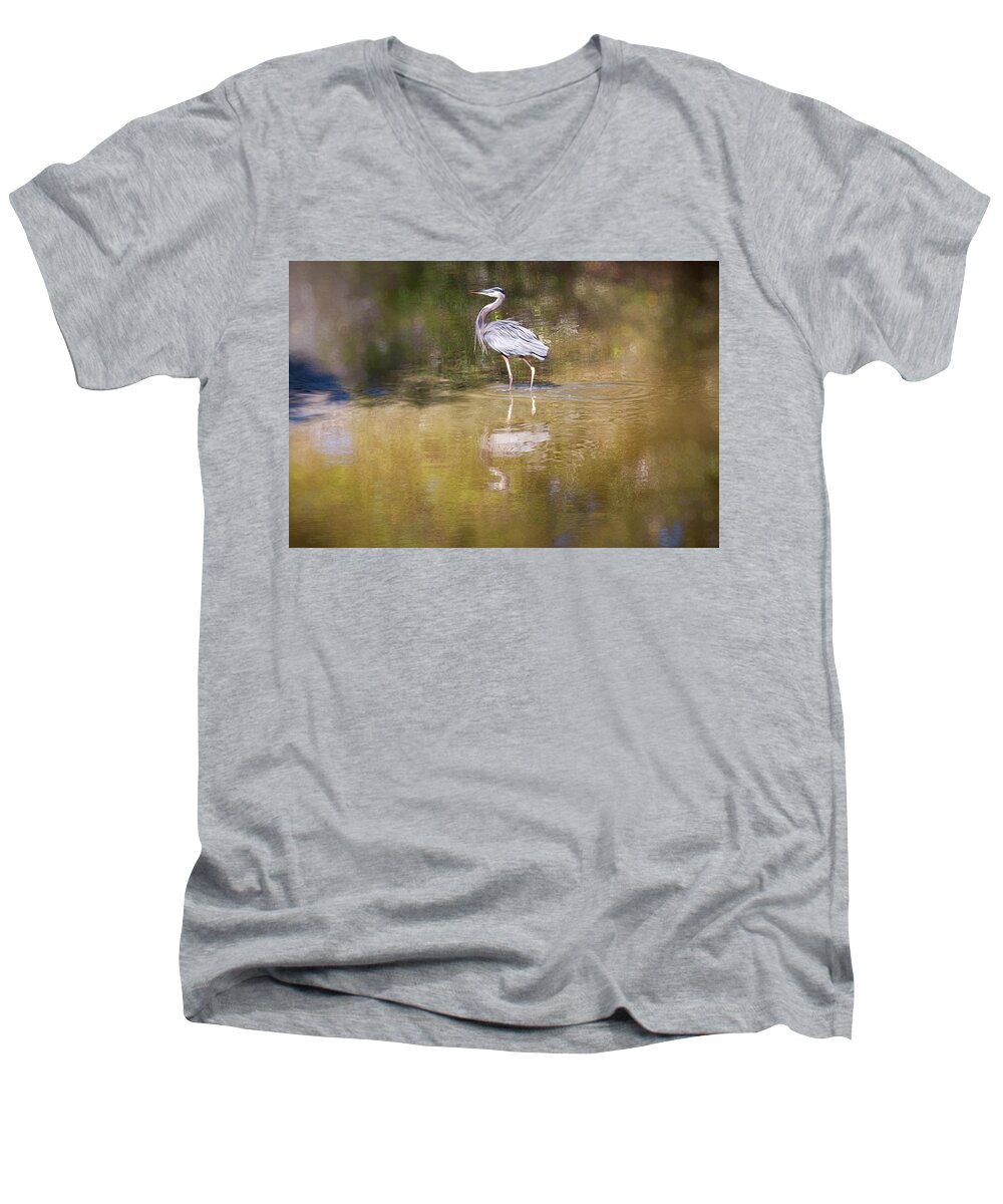 Heron Men's V-Neck T-Shirt featuring the photograph Watery World - by Julie Weber