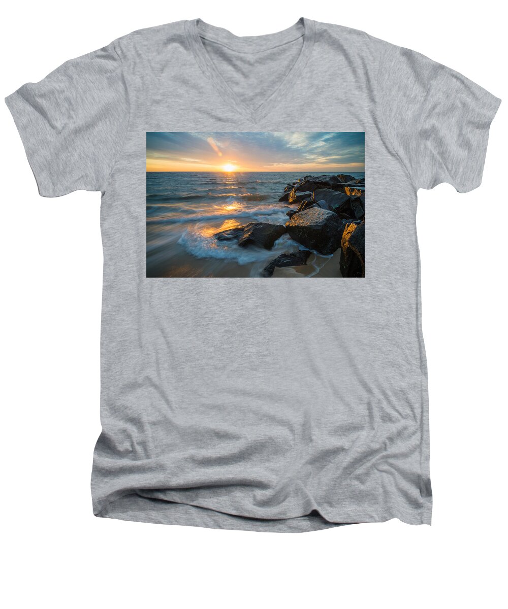 New Jersey Men's V-Neck T-Shirt featuring the photograph Wave Break by Kristopher Schoenleber