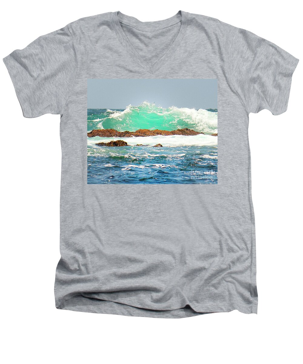 Waves Men's V-Neck T-Shirt featuring the photograph Waves at Pacific Grove California by Artist and Photographer Laura Wrede