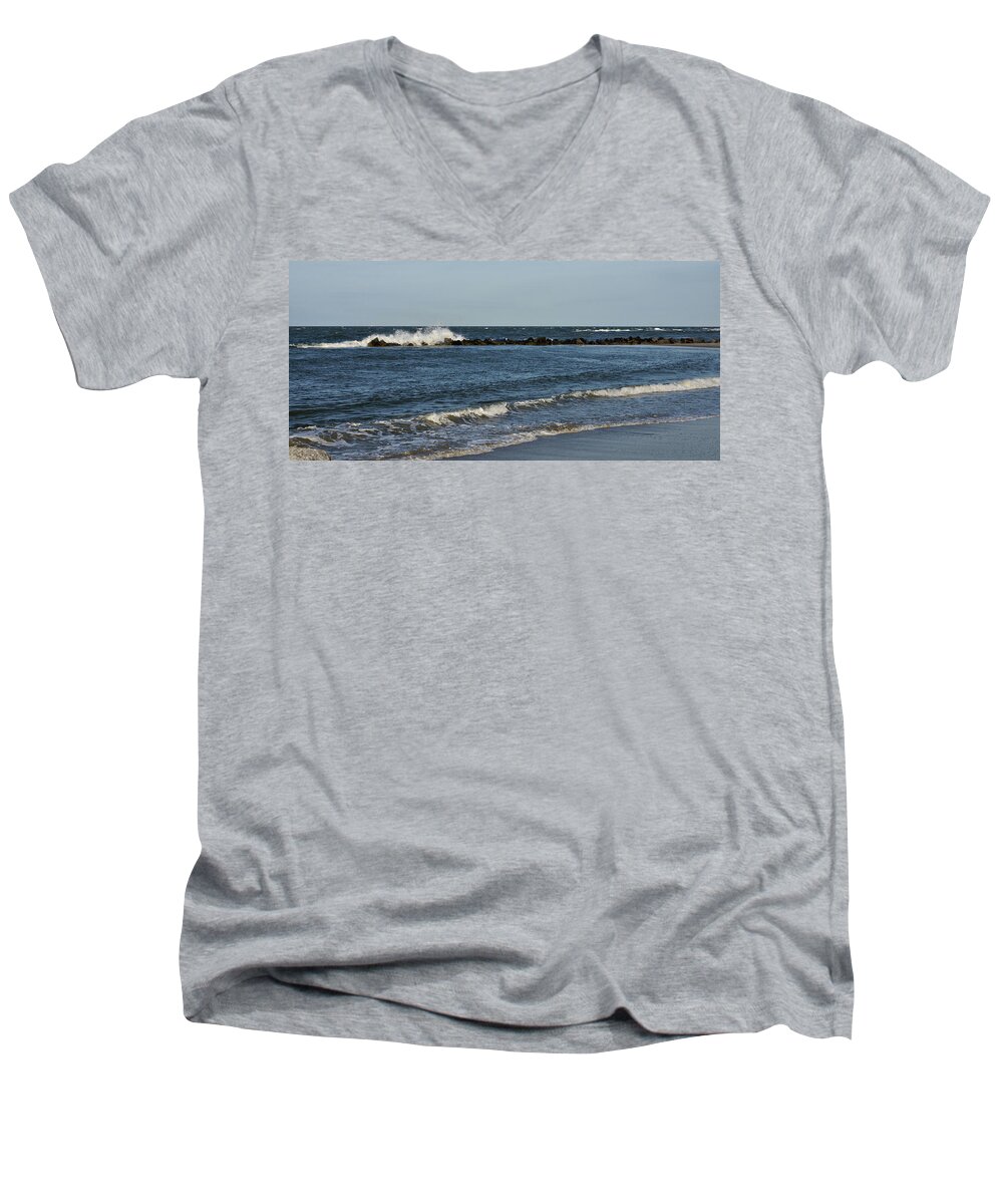 Beach Men's V-Neck T-Shirt featuring the photograph Waves by Sandy Keeton