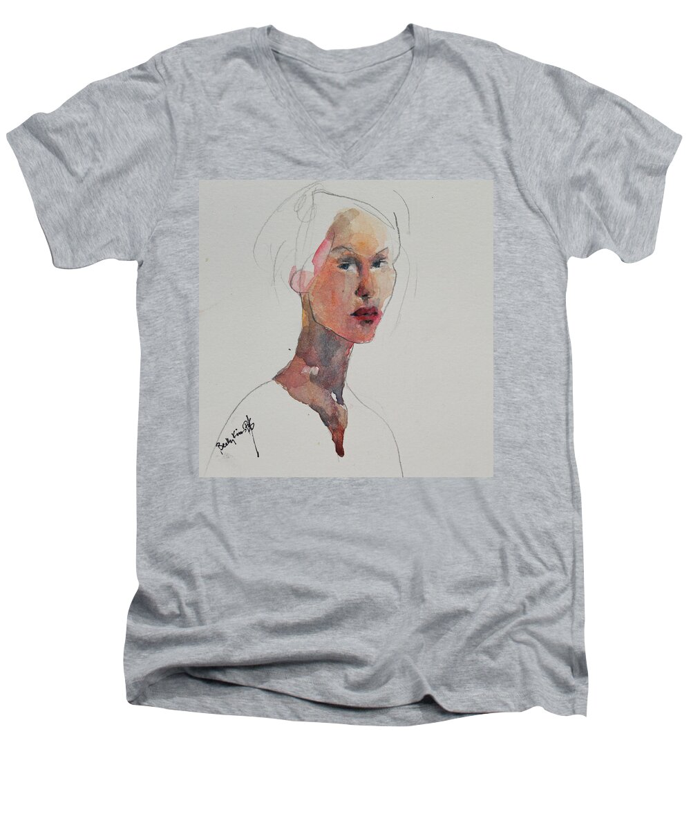 Watercolor Men's V-Neck T-Shirt featuring the painting WC Mini Portrait 2 by Becky Kim