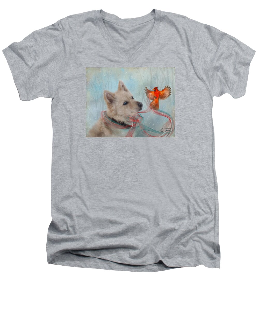 Dogs Men's V-Neck T-Shirt featuring the painting We Can All Get Along by Colleen Taylor