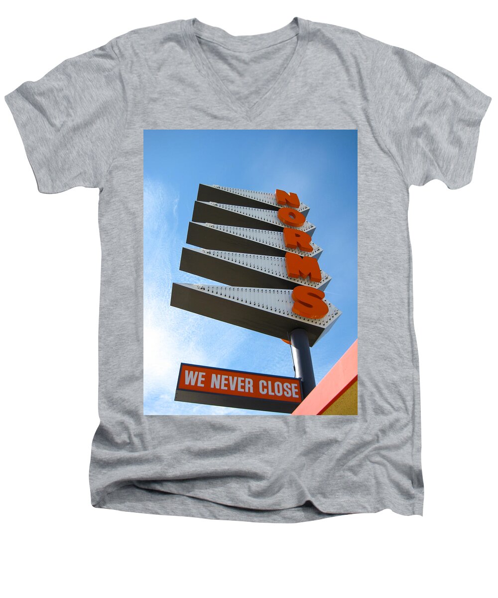 Diner Men's V-Neck T-Shirt featuring the photograph Norms - We Never Close by Erik Burg