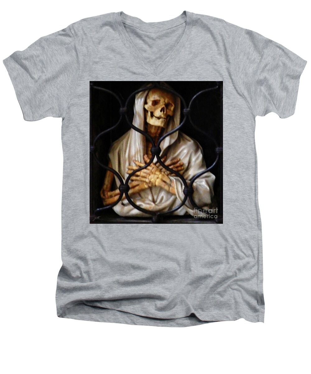 Basilica Of Santa Maria Del Popolo Men's V-Neck T-Shirt featuring the photograph Weeping Death by Suzette Kallen
