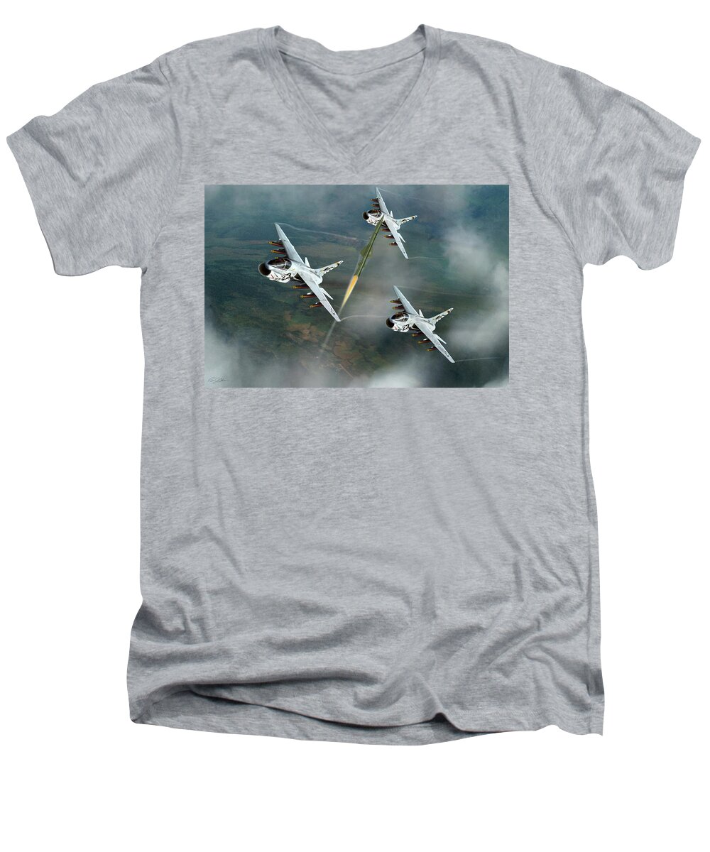 Aviation Men's V-Neck T-Shirt featuring the digital art Welcome To North Vietnam by Peter Chilelli