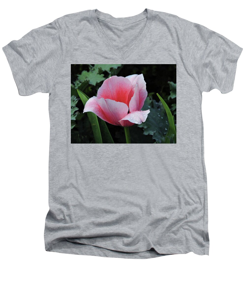 Atlanta Men's V-Neck T-Shirt featuring the photograph Welcome Tulip by Penny Lisowski