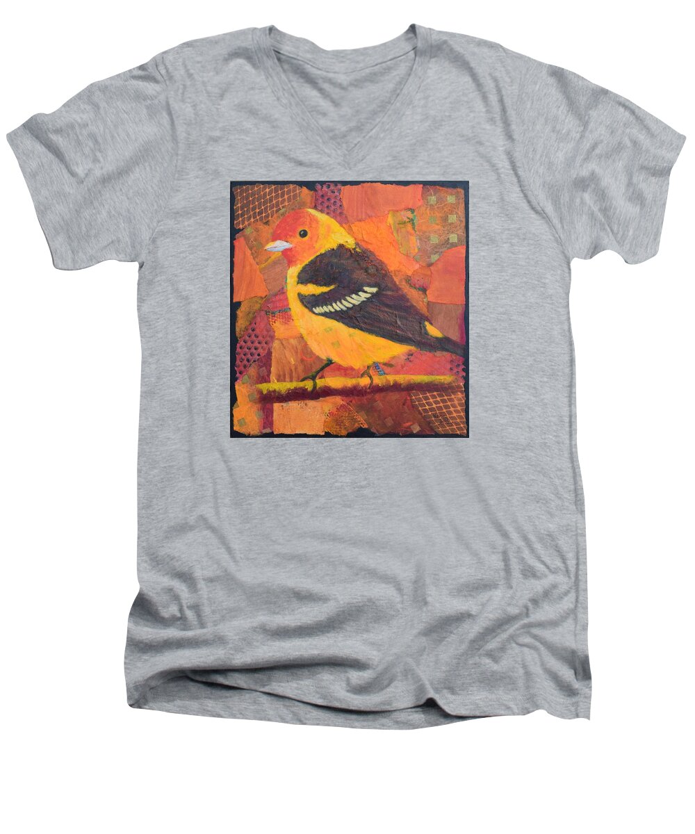 Western Tanager Men's V-Neck T-Shirt featuring the painting Western Tanager by Nancy Jolley