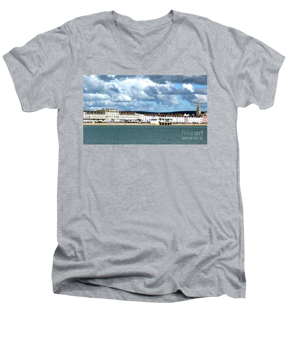 Dorset Men's V-Neck T-Shirt featuring the photograph Weymouth Seafront by Stephen Melia