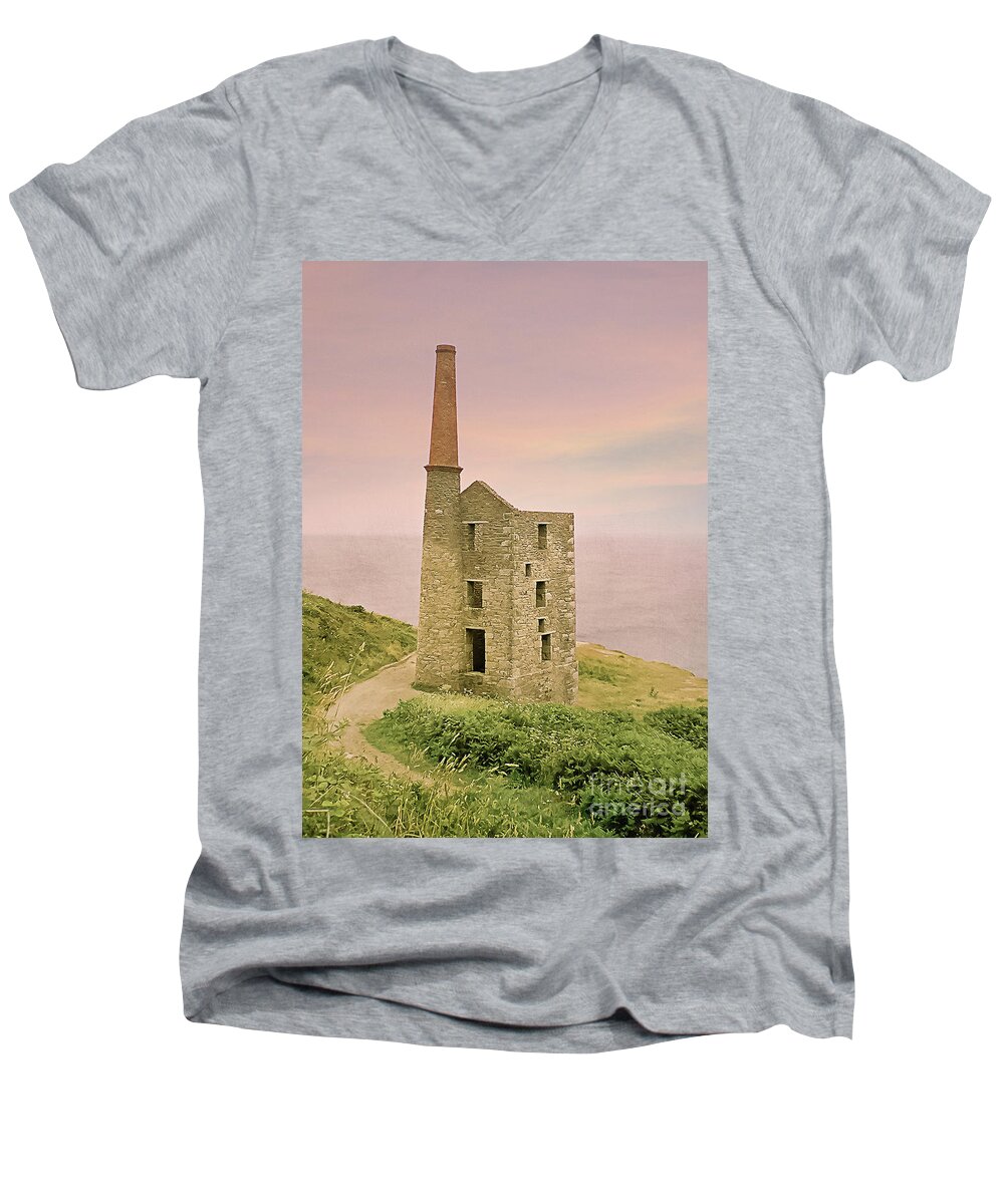 Wheal Prosper Men's V-Neck T-Shirt featuring the photograph Wheal Prosper Mine, Rinsey, Cornwall by Terri Waters