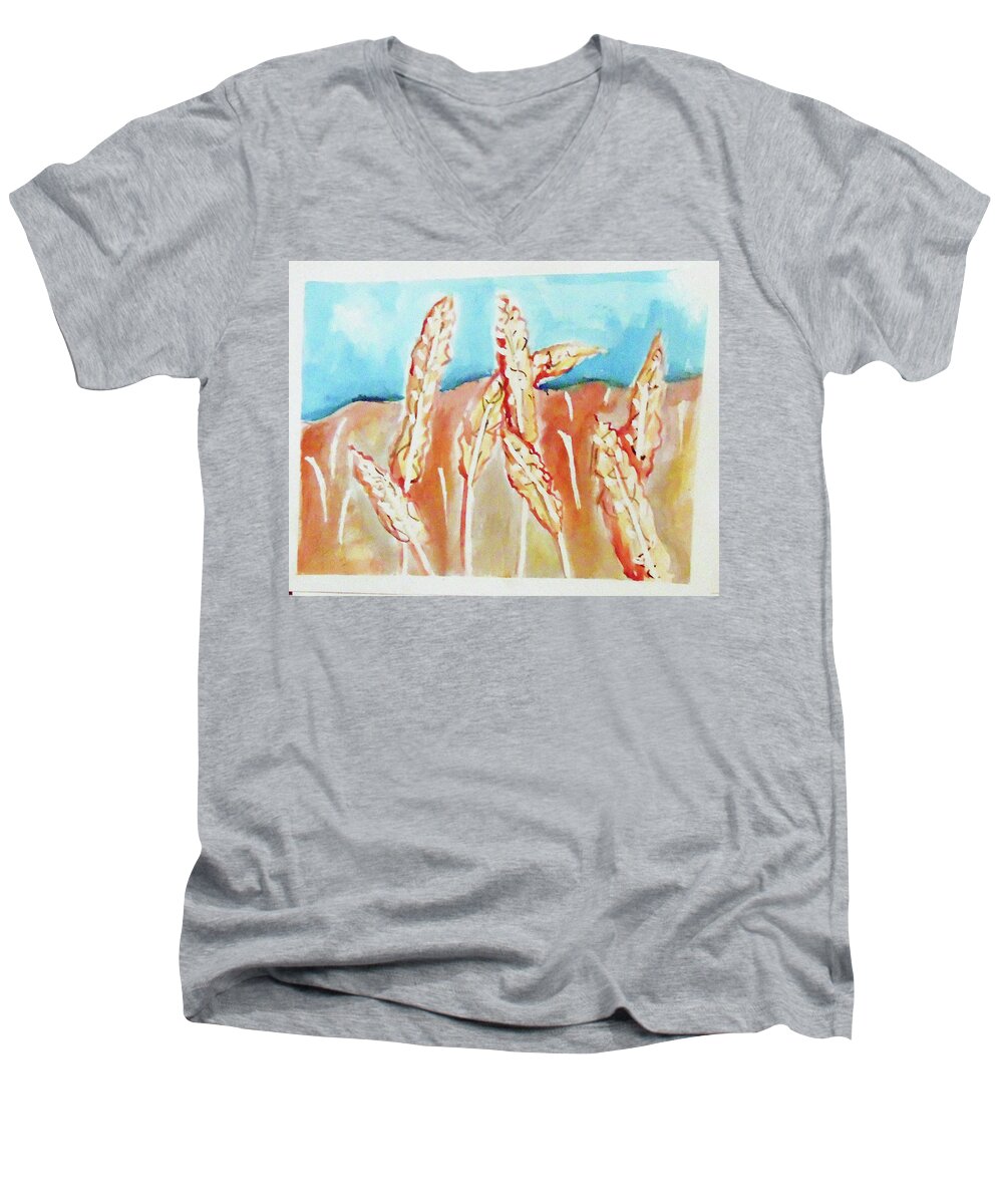  Men's V-Neck T-Shirt featuring the painting Wheat Field by Loretta Nash