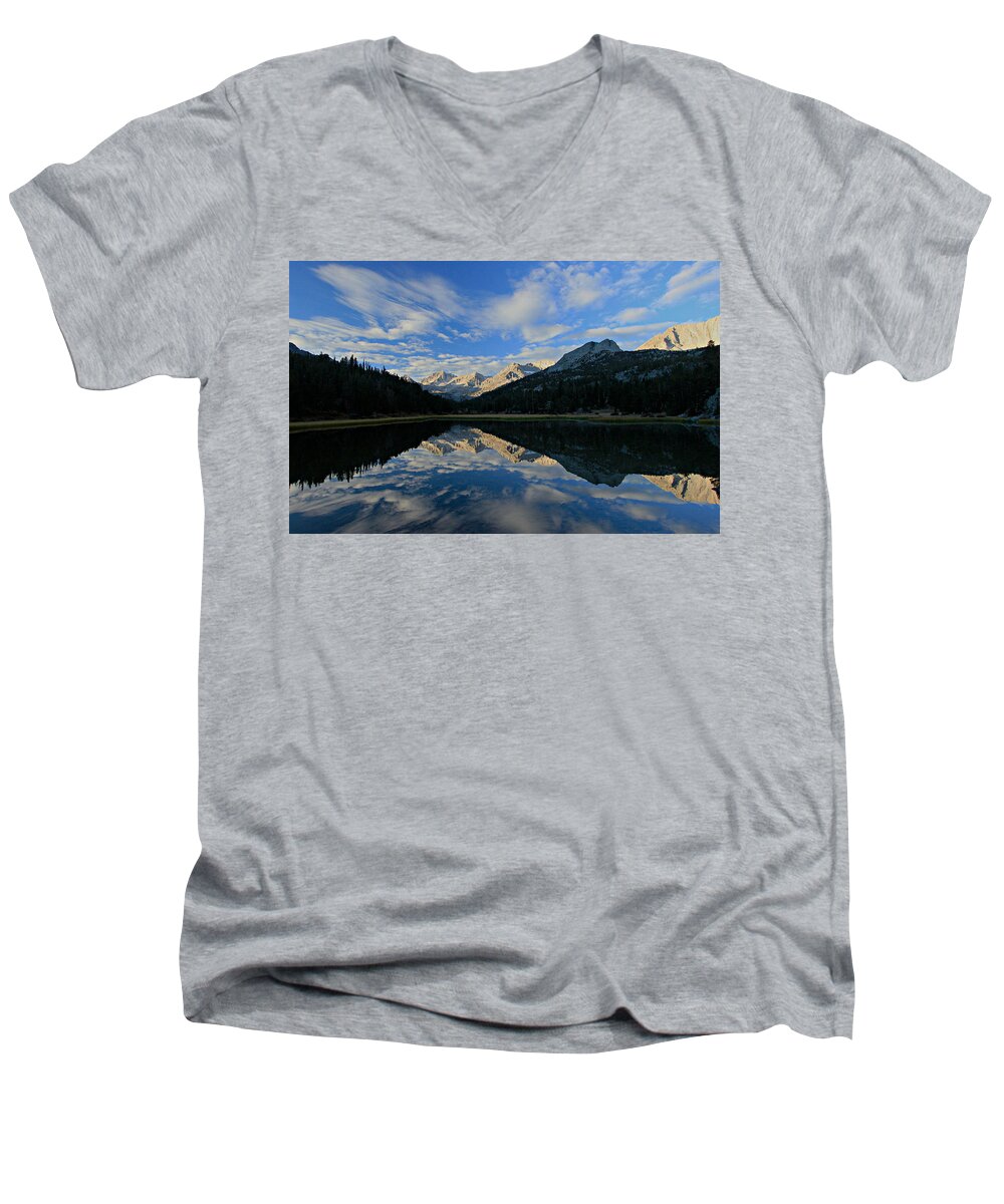Landscape Men's V-Neck T-Shirt featuring the photograph When Mountains Kiss in Morning by Sean Sarsfield