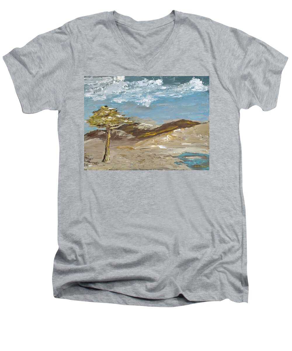 Oregon Coast Men's V-Neck T-Shirt featuring the painting Whispering Dunes by Ovidiu Ervin Gruia