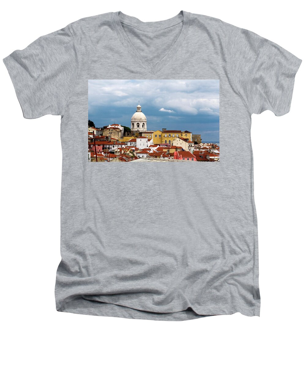  Men's V-Neck T-Shirt featuring the photograph White Dome Against Blue Sky by Lorraine Devon Wilke