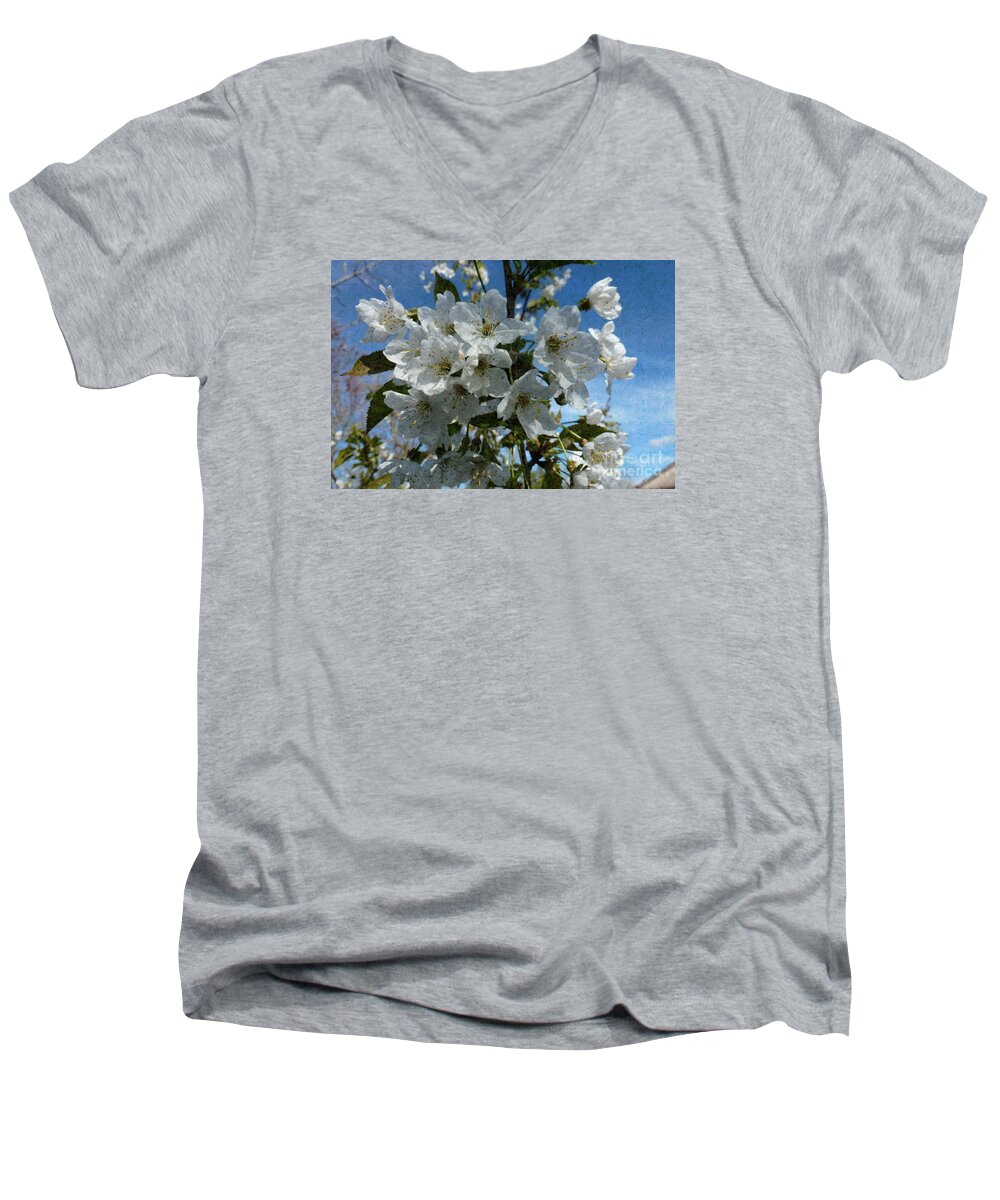 Bloom Men's V-Neck T-Shirt featuring the photograph White Flowers - Variation 2 by Jean Bernard Roussilhe