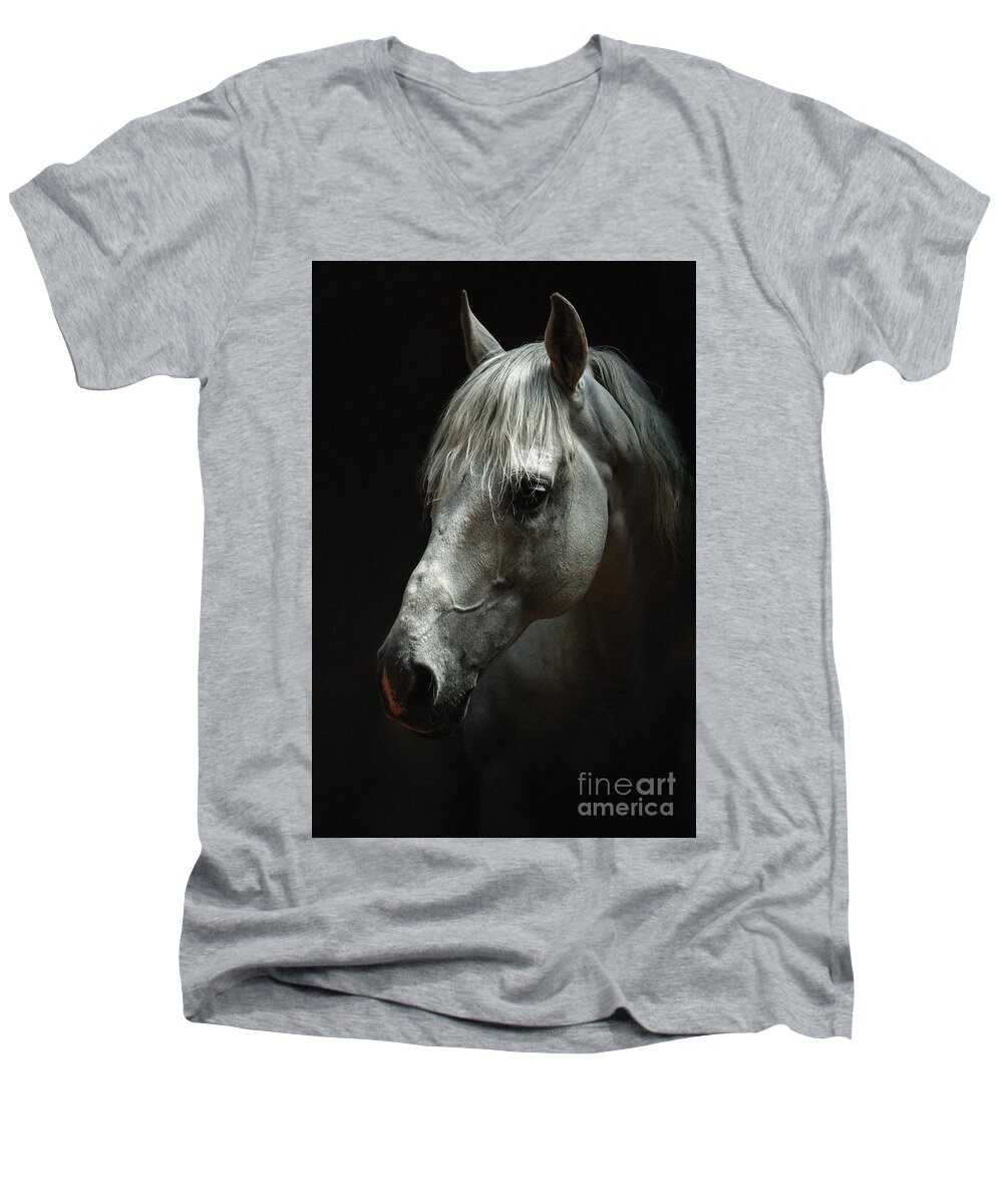 Horse Men's V-Neck T-Shirt featuring the photograph White horse portrait by Dimitar Hristov