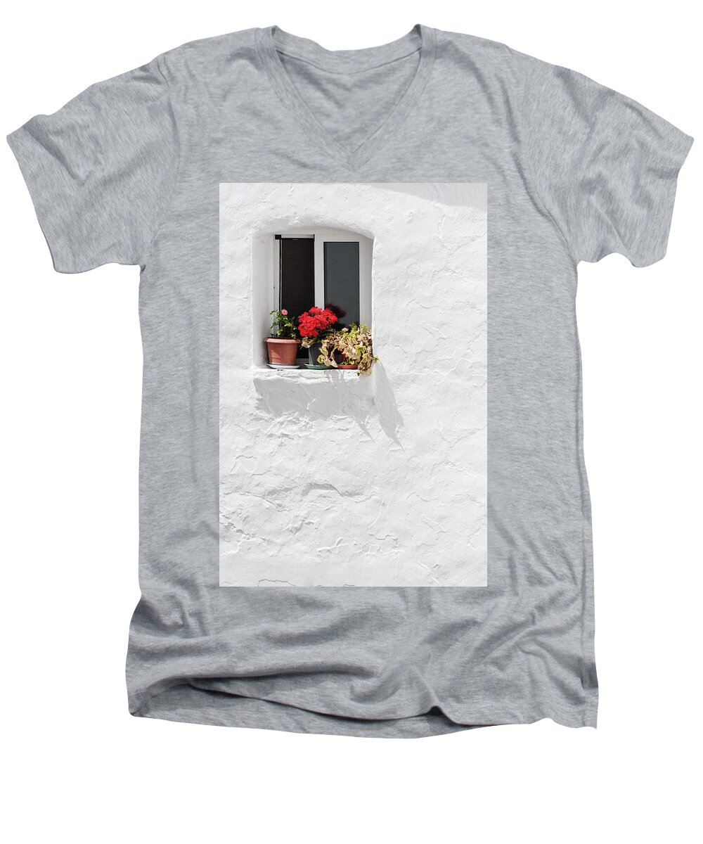 Andalucia Men's V-Neck T-Shirt featuring the photograph White Window by Geoff Smith